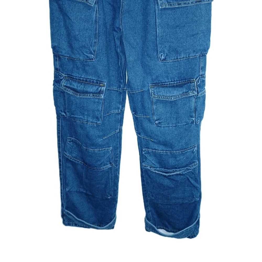 Loragal Women Denim Strapless Cargo Jumpsuit S Blue Utility Jean Medium Wash - Picture 3 of 7